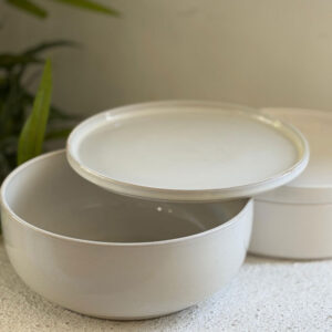 קערת הגשה פורצלן מעוגלת עם מכסה