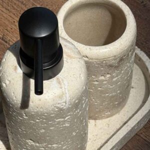 סט דיספנסר וכוס אבן מארבל משאבה שחורה