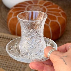 סט כוסות תה קריסטל עם צלחות